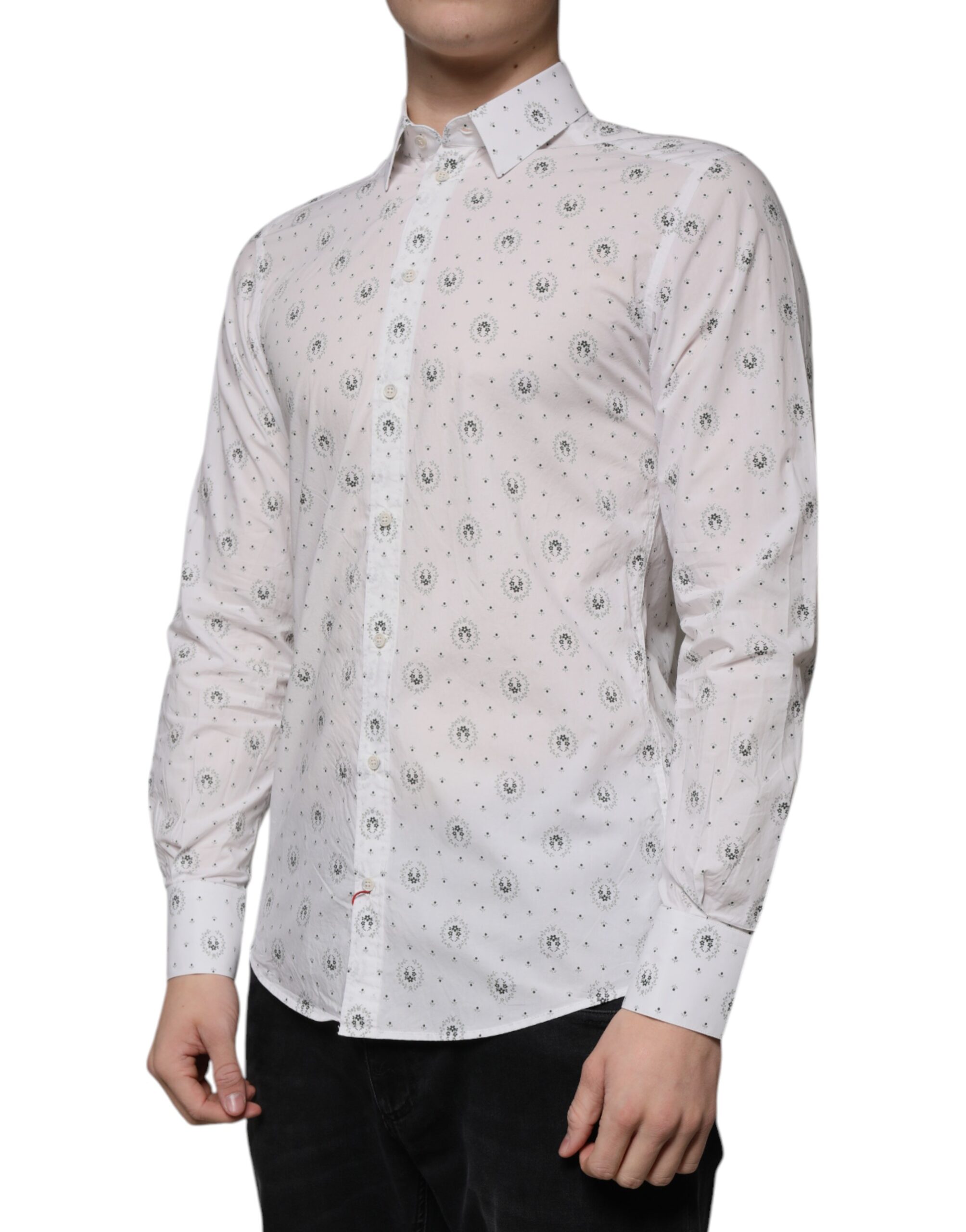 Белая хлопковая рубашка с принтом Slim Fit для мужчин Dolce & Gabbana — фото 2