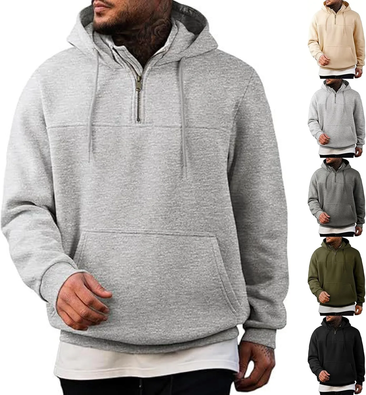 

Толстовка с капюшоном Heavyweight, утепленная флисовая, с карманами и молнией на 1/4