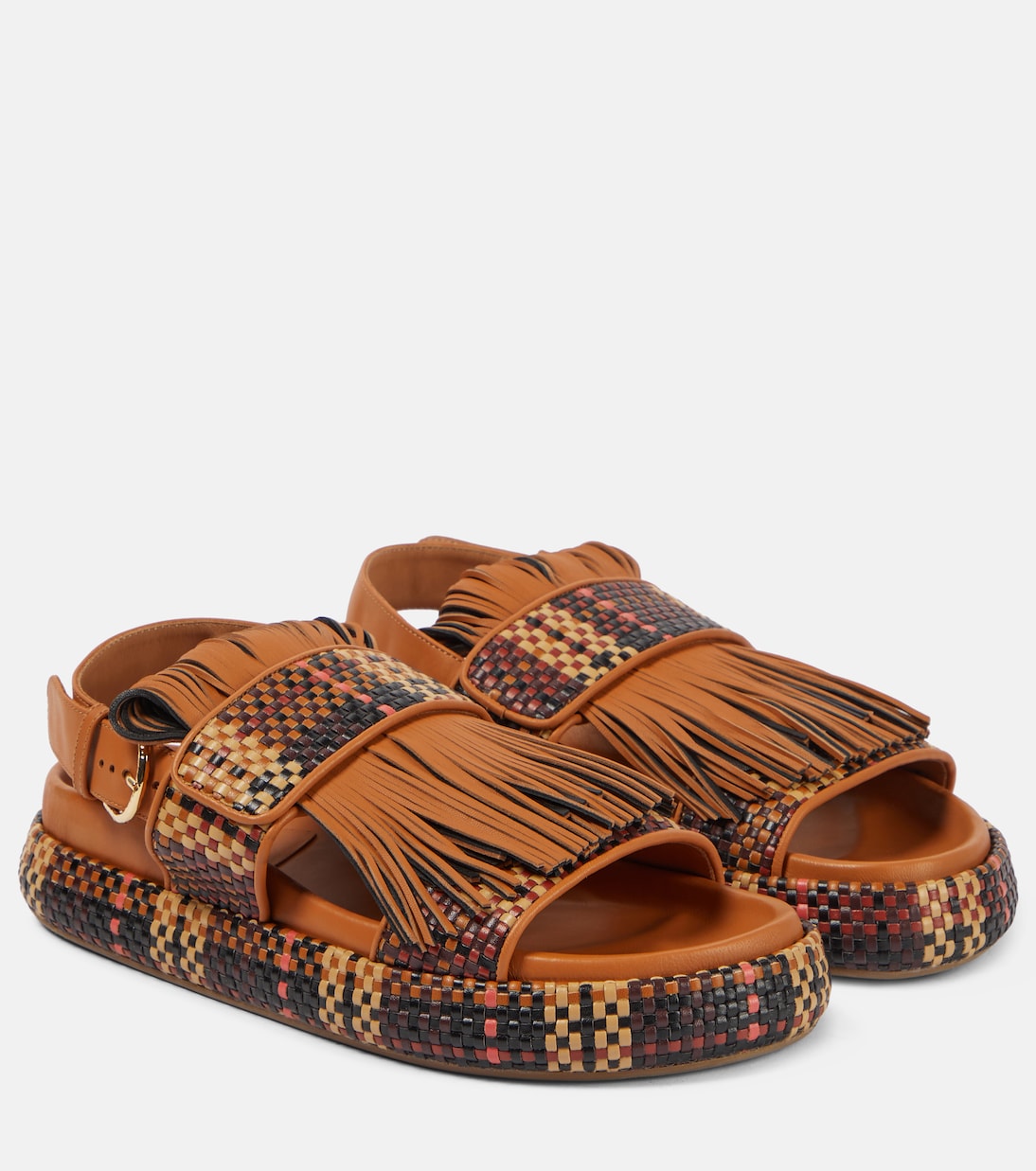 Сандалии из плетеной кожи с бахромой Ulla Johnson, Pecan Brown