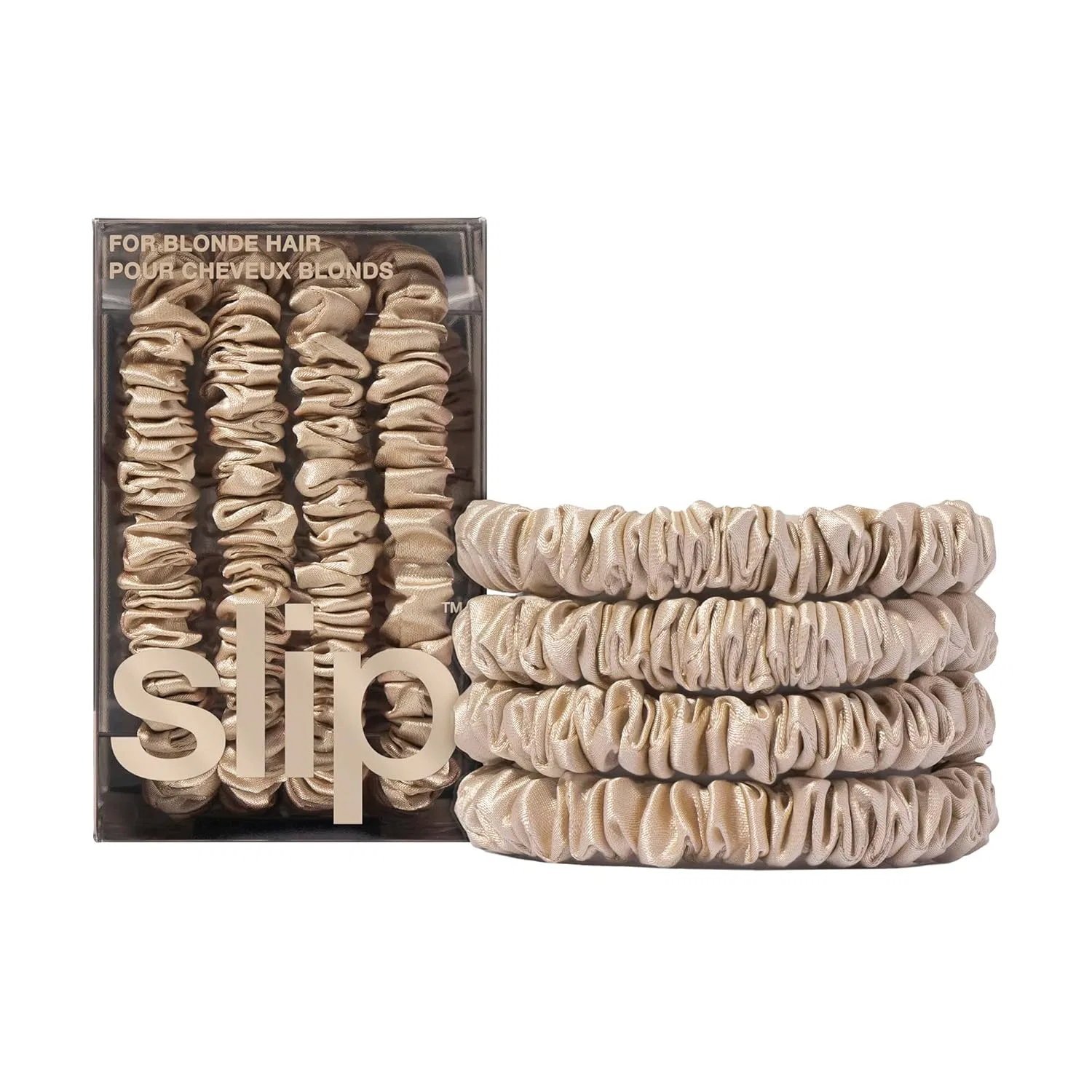 Набор шелковых резинок для волос из тутового шелка от Slip Silk, 4 шт. Slip, Beige (Blonde)