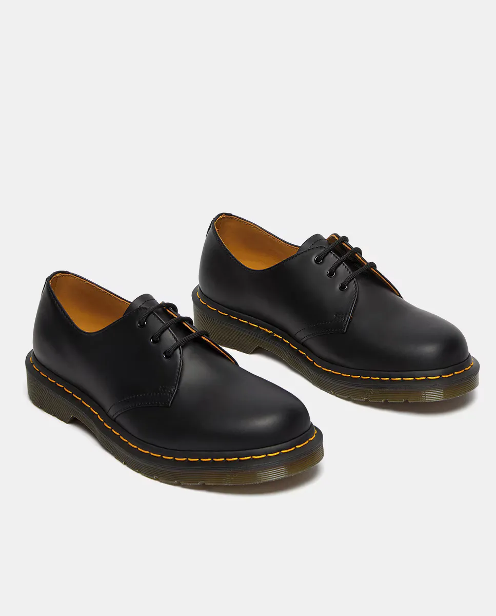 Туфли унисекс на шнуровке из черной кожи с желтой строчкой Dr. Martens, черный — фото 4