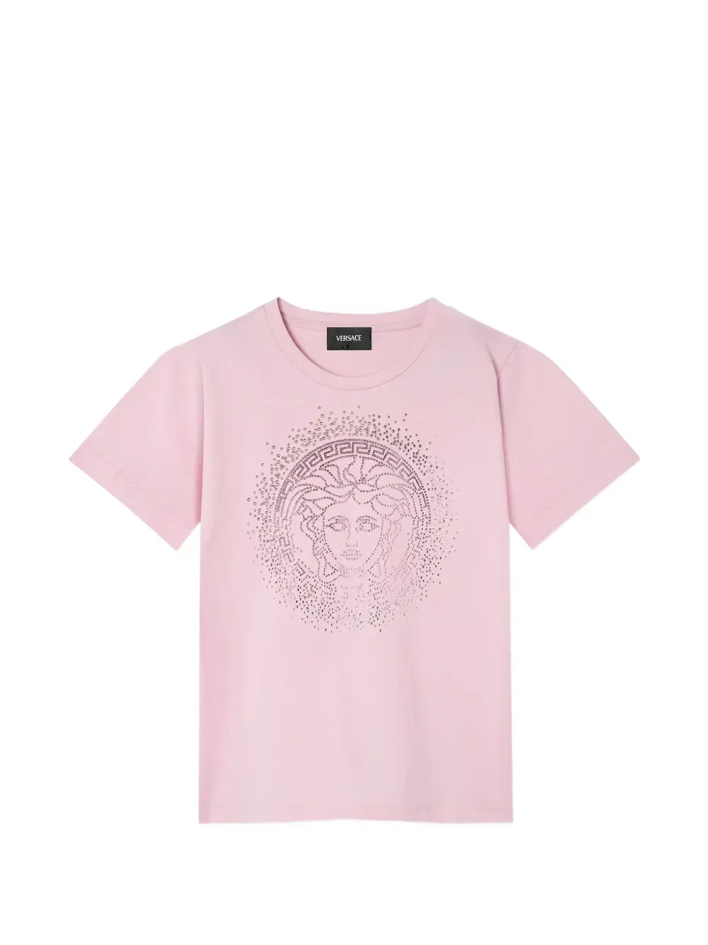 Футболка из хлопкового джерси с принтом и отделкой Versace Kids, розовый