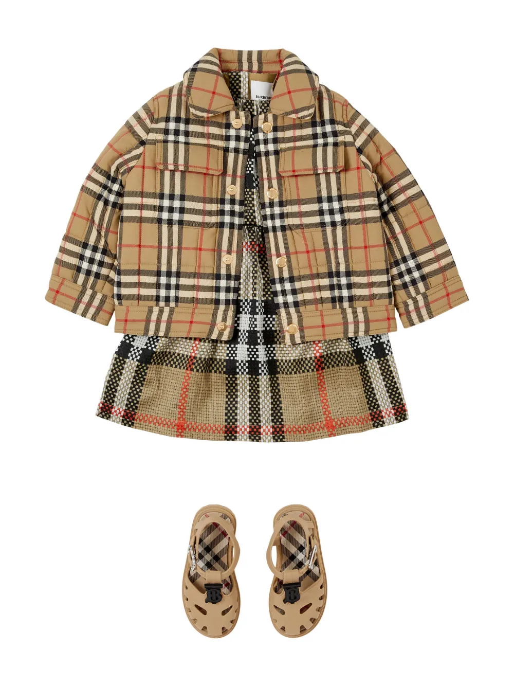 Стеганая куртка в клетку Vintage Check BURBERRY KIDS, нейтральный — фото 3