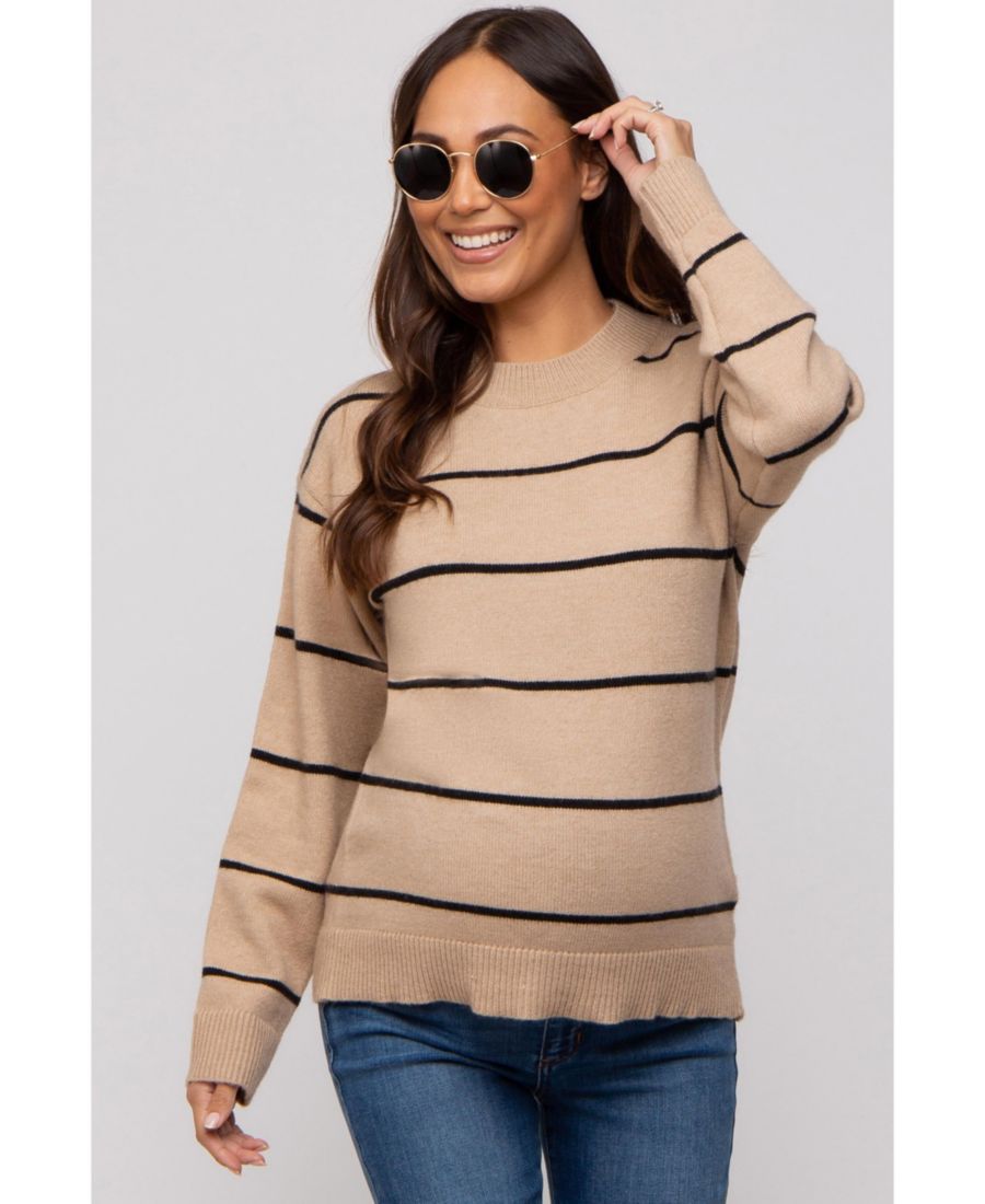 

Свитер для беременных в полоску цвета мокко с высоким воротником Pinkblush, Mocha