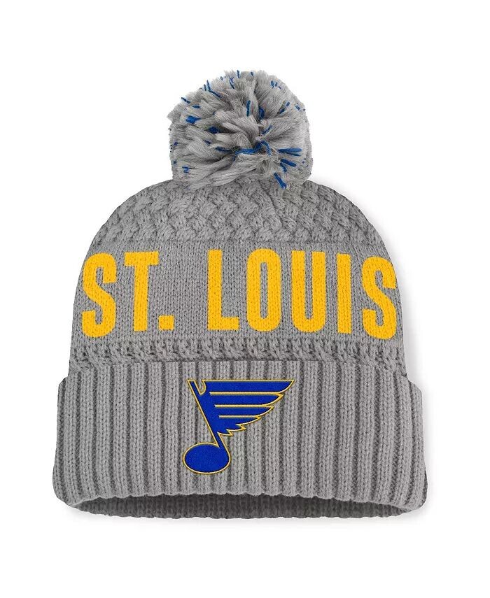 

Женская серая вязаная шапка St. Louis Blues Heritage Tilly с манжетами и помпоном Fanatics