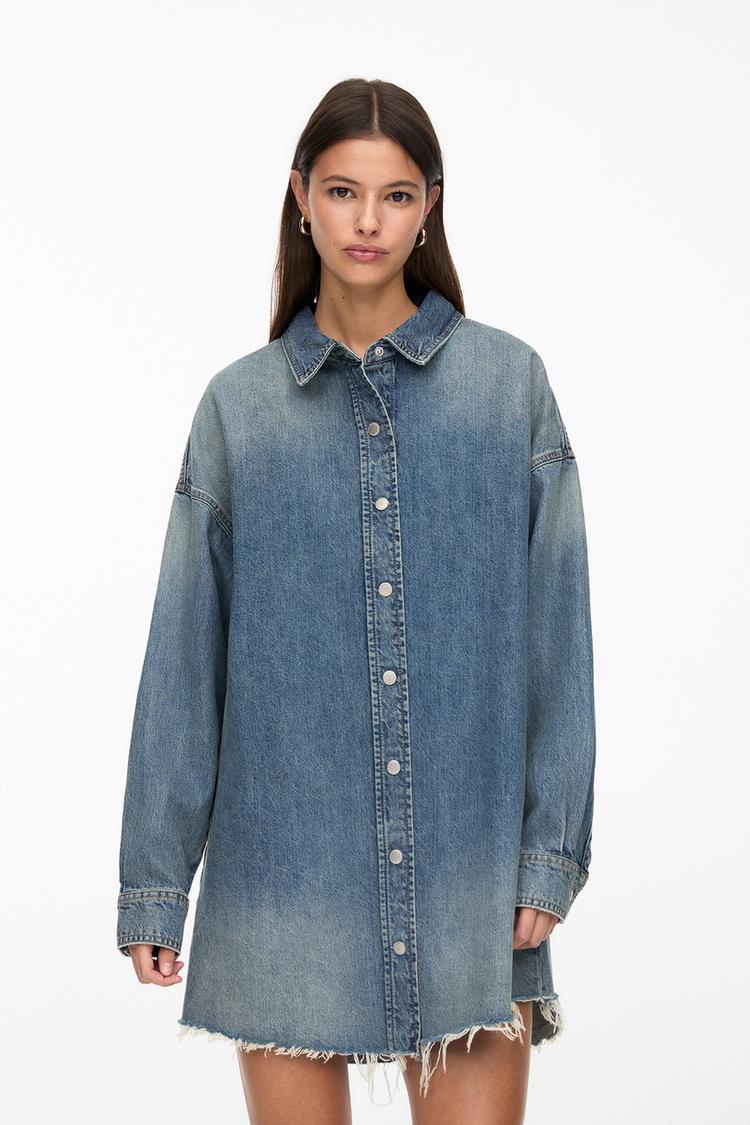 

Платье-Рубашка из денима Pull And Bear, синий