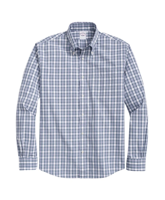 

Спортивная рубашка из хлопкового поплина в клетку «аква» стандартного кроя, для пятницы Brooks Brothers, мультиколор