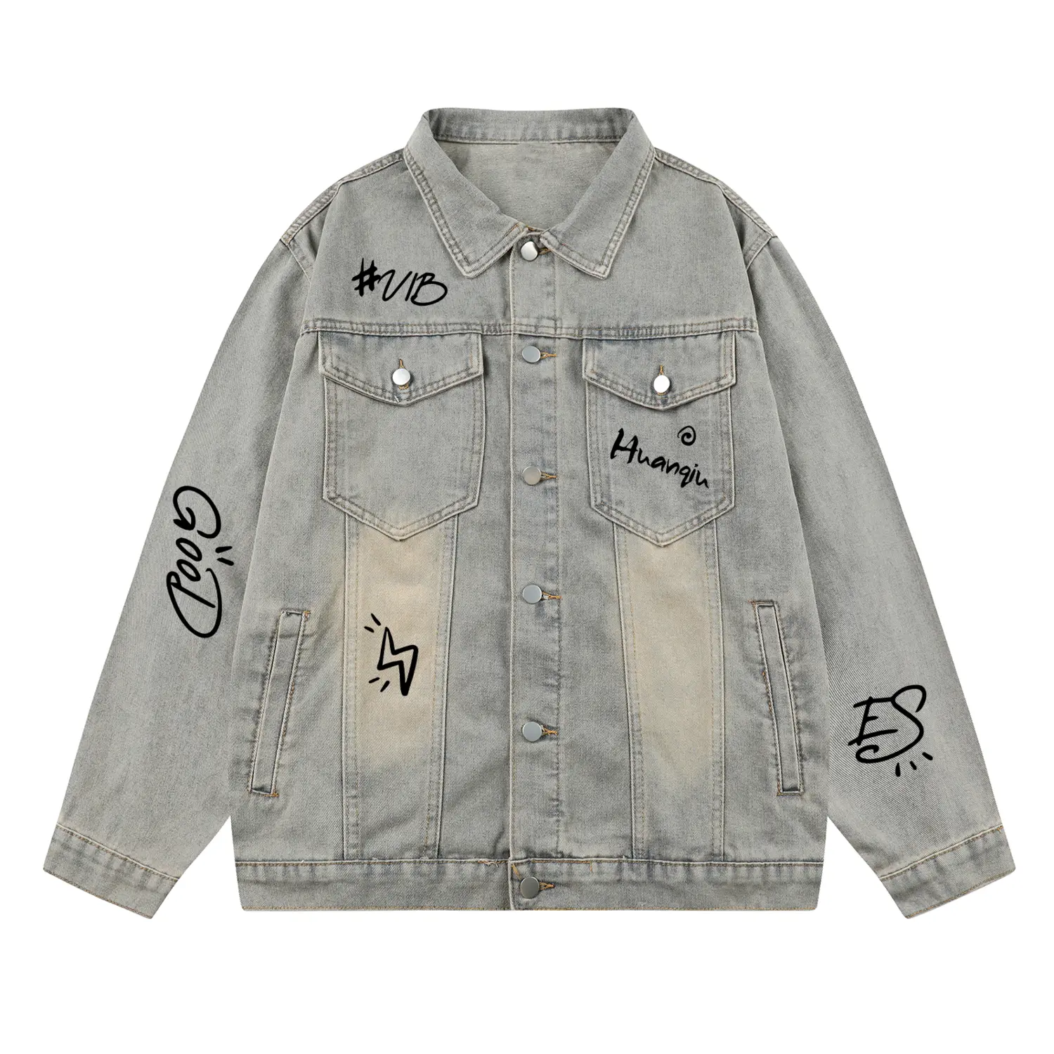 

Джинсовая куртка Unisex Lapel Moderate Print HUANQIU, washed желтый mud