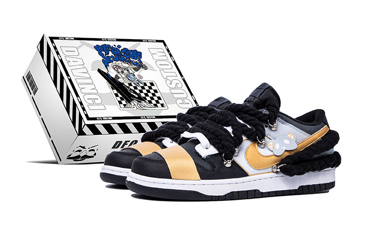 

Кроссовки Nike Dunk Skateboarding Shoes Men Low-top White/Black/Gold, белый