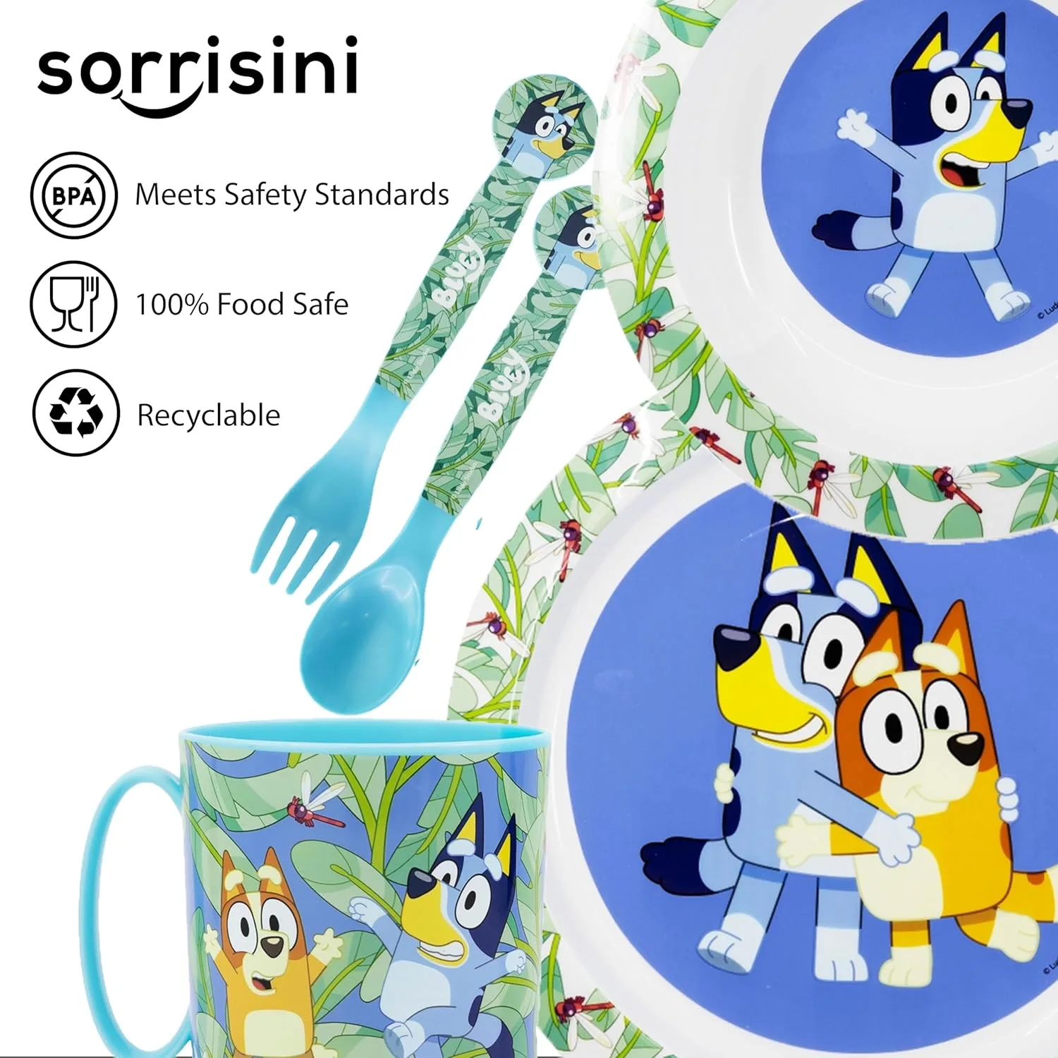 Набор детской посуды bluey, многоразовая посуда, детская тарелка, миска для хлопьев, кружка 350 мл, столовые приборы, набор для завтрака Sorrisini — фото 2
