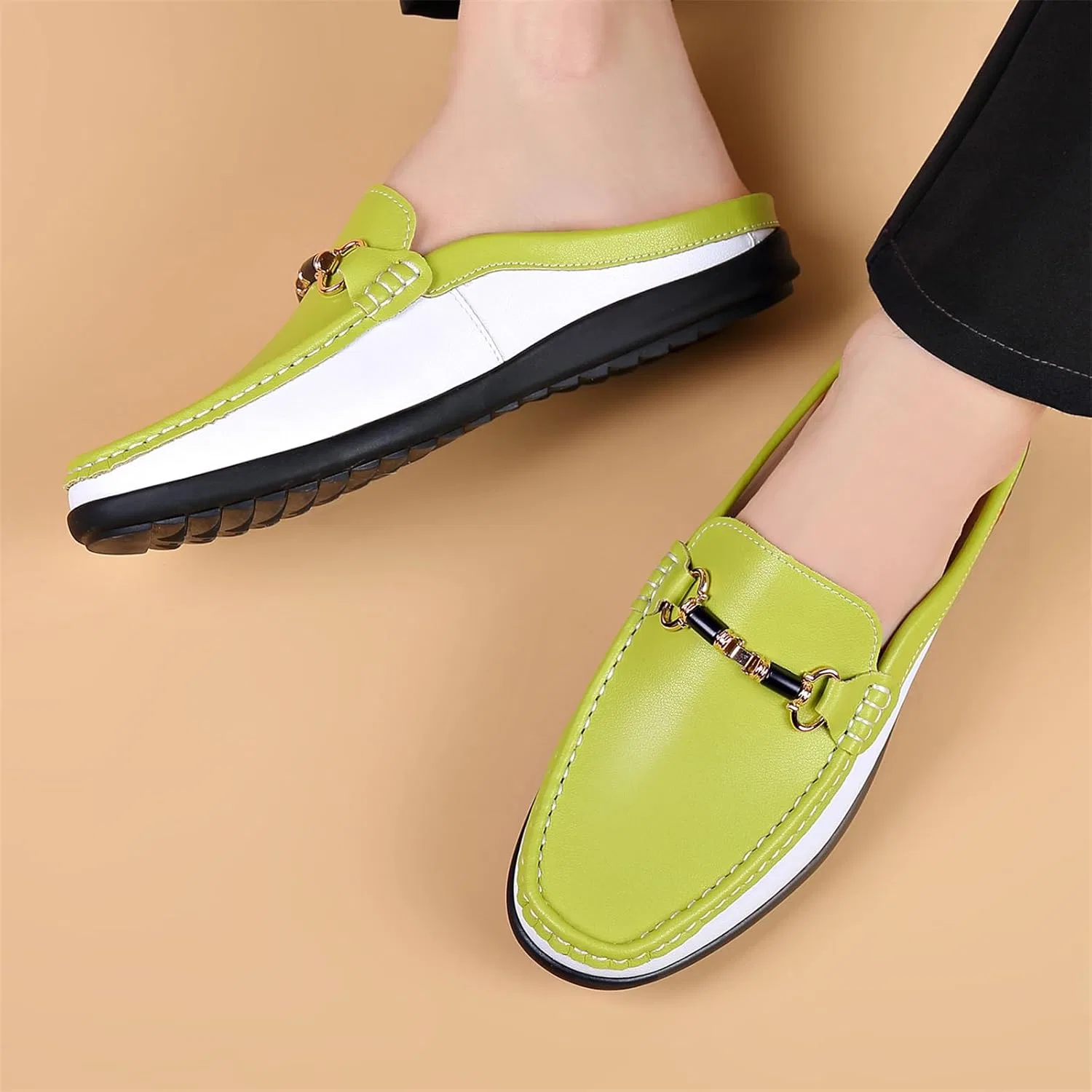 Мужские мюли Loafers с металлической пряжкой, зеленые JSDWNDO — фото 2