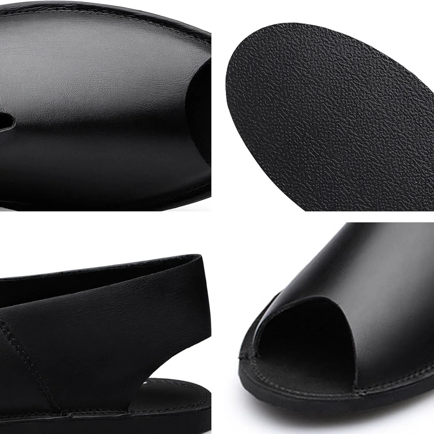 Men's Genuine Leather Fish Mouth Flat Slingback Fisherman Сандалии Fashion Casual Slip-On Round Peep Toe Roman Сандалии Comfortable Non-Slip Summer Outdoor Beach Walking Сандалии Shoes RYNKOMA, черный — фото 4