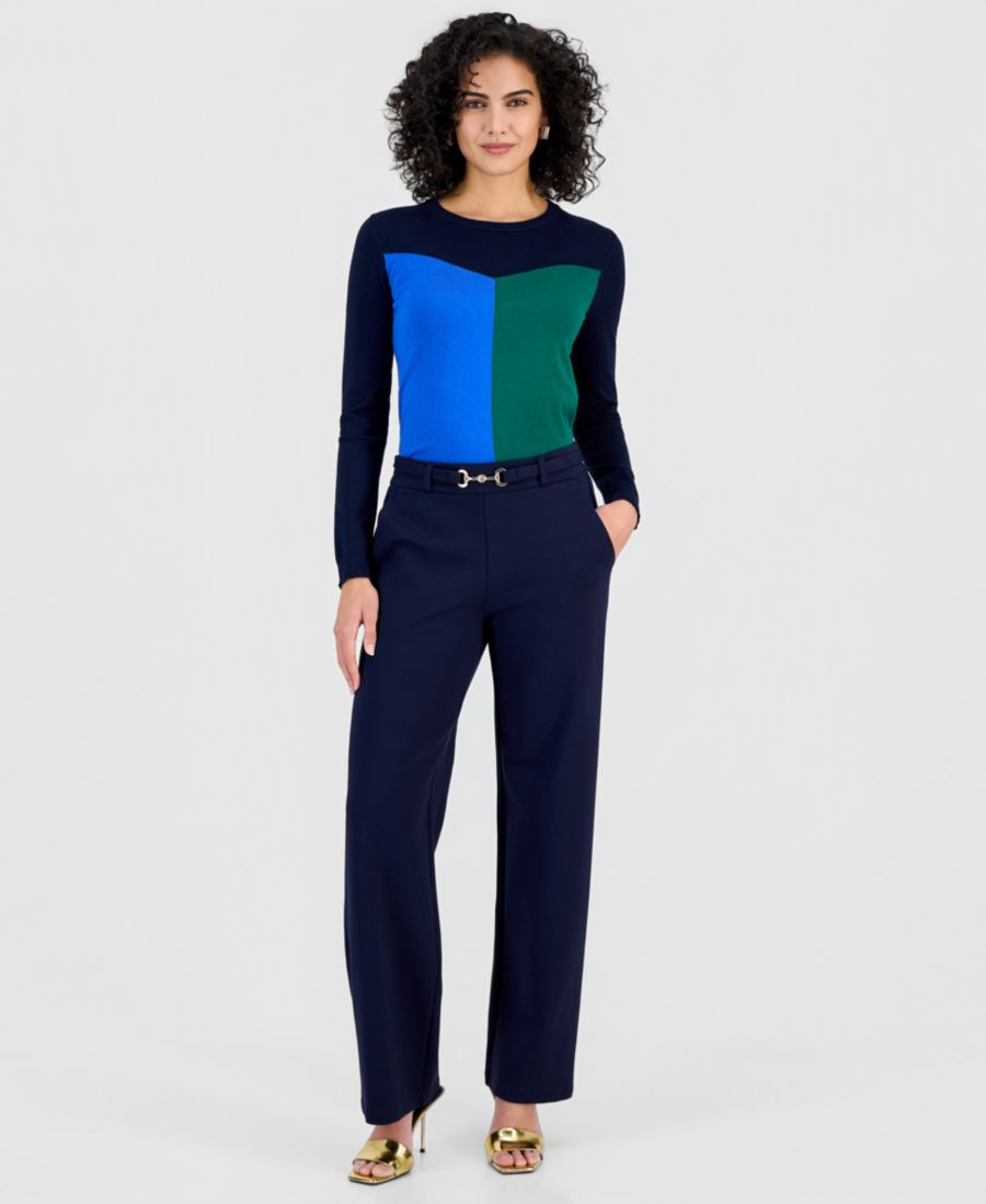 

Женские широкие брюки до щиколотки с пряжкой и ремнем T Tahari, Navy