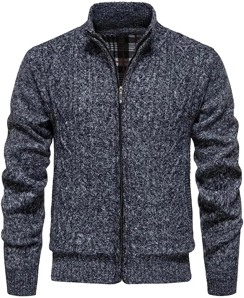 

Мужской кардиган Slim Fit с воротником стойкой, однотонный, из флиса