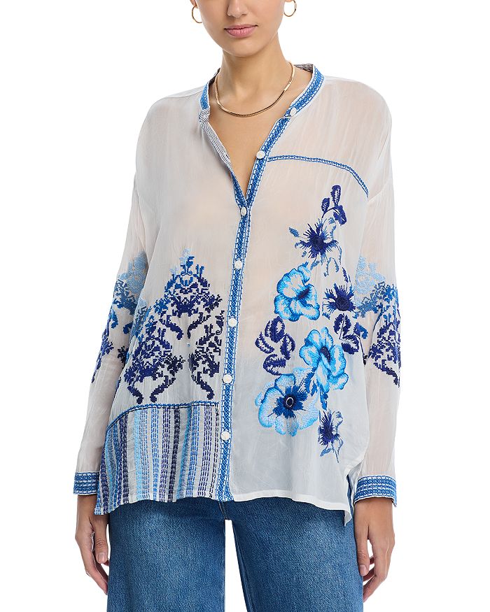 

Однотонная блуза с воротником-стойкой Audrey Johnny Was, белый