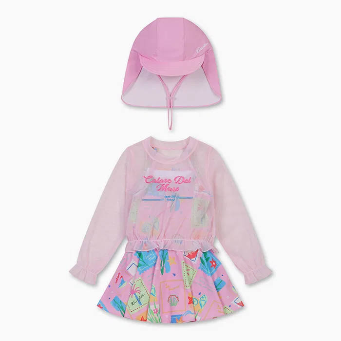 Детский розовый комплект для плавания с принтом пальм от Benetton Kids