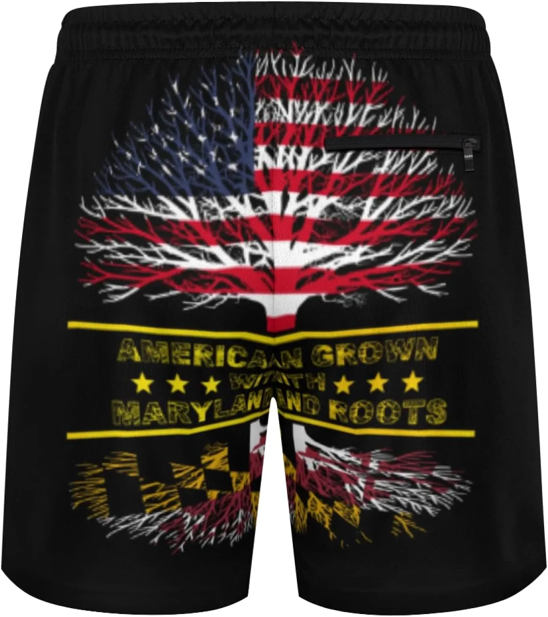 Мужские плавки American Grown and Maryland Roots с сетчатой ​​подкладкой, завязками, быстросохнущие, с карманами Generic, черный — фото 3
