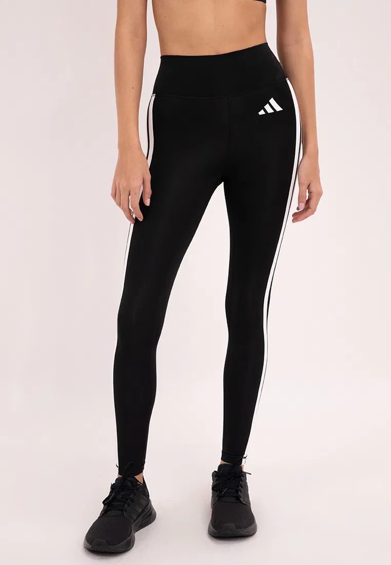Леггинсы 7/8 с тремя полосками, Optime Essentials, Adidas, белый/черный