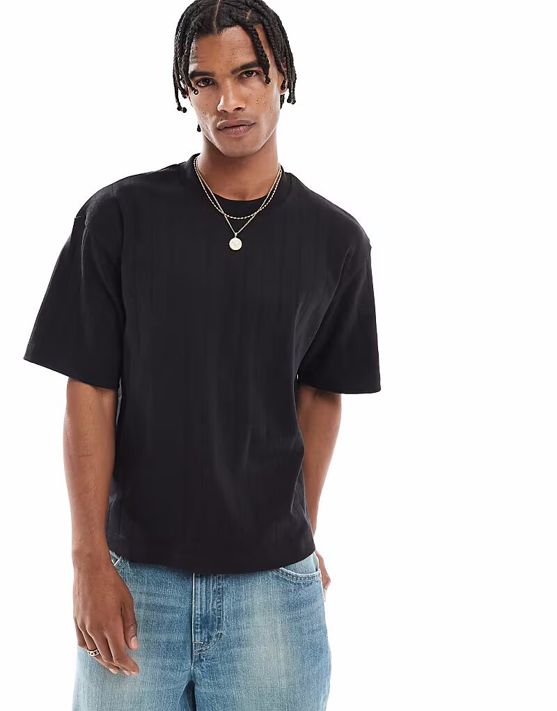 

Укороченная футболка Jack & Jones oversize в рубчик черного цвета