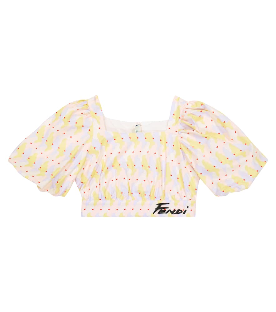 

Хлопковый кроп-топ с принтом и пышными рукавами Fendi Kids, F0za0
