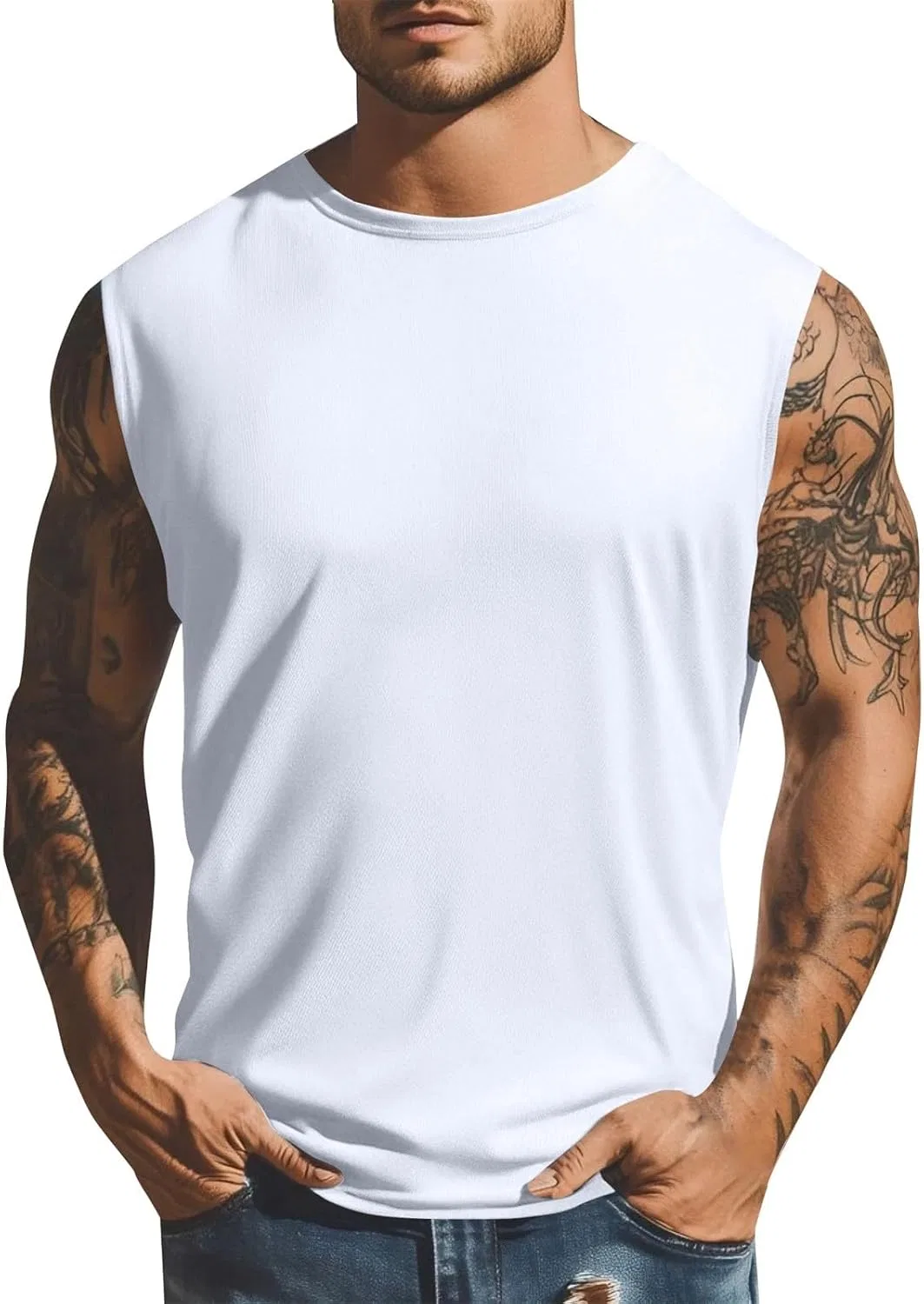 Мужской топ для активного отдыха Ice Silk Mesh Athletic Sleeveless, белый