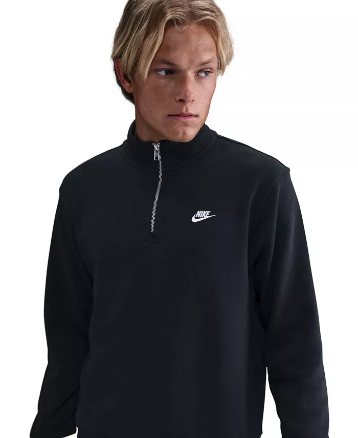 Мужская спортивная толстовка Club с полузастежкой из флиса Nike, черный — фото 2