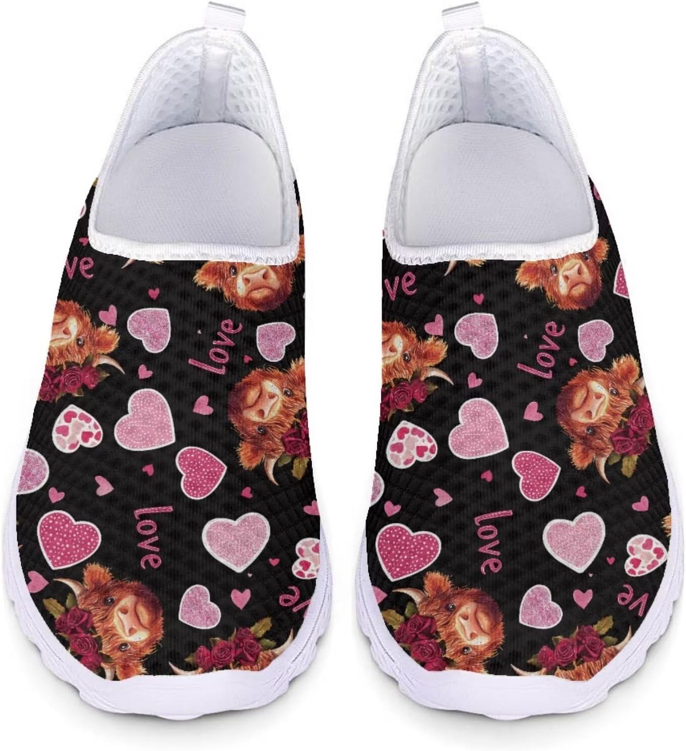 

Кроссовки Belidome с животным принтом на шнуровке для взрослых женщин и мужчин, легкие, дышащие и удобные, Highland Cow Heart Love