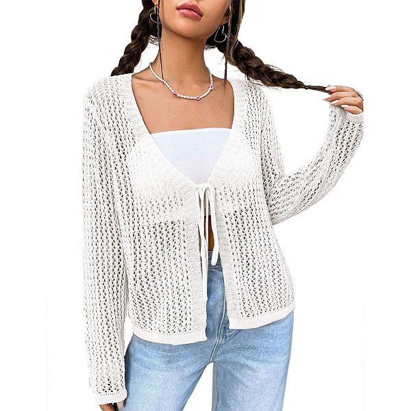 

Женский легкий кардиган с вязаным узором Elitechoice, White