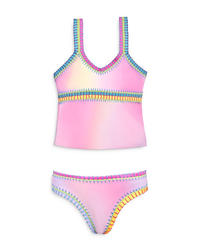 

Девочки Радужный вышитый Tie Dyed Tankini Раздельный купальник - Маленький ребенок, Большой ребенок PQ Swim, розовый
