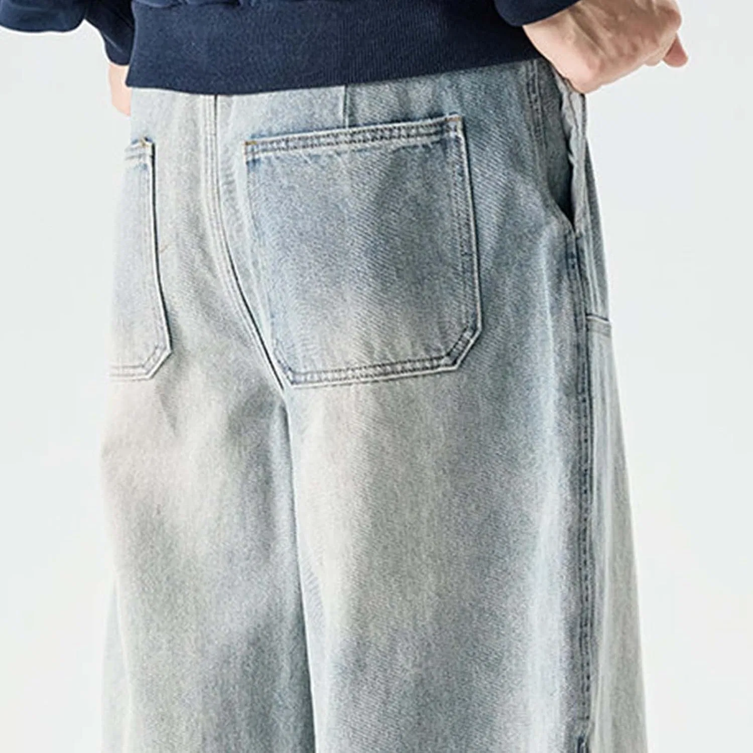 Джинсы прямые мешковатые, Light Blue, Men's Button Zipper Denim Pants — фото 3