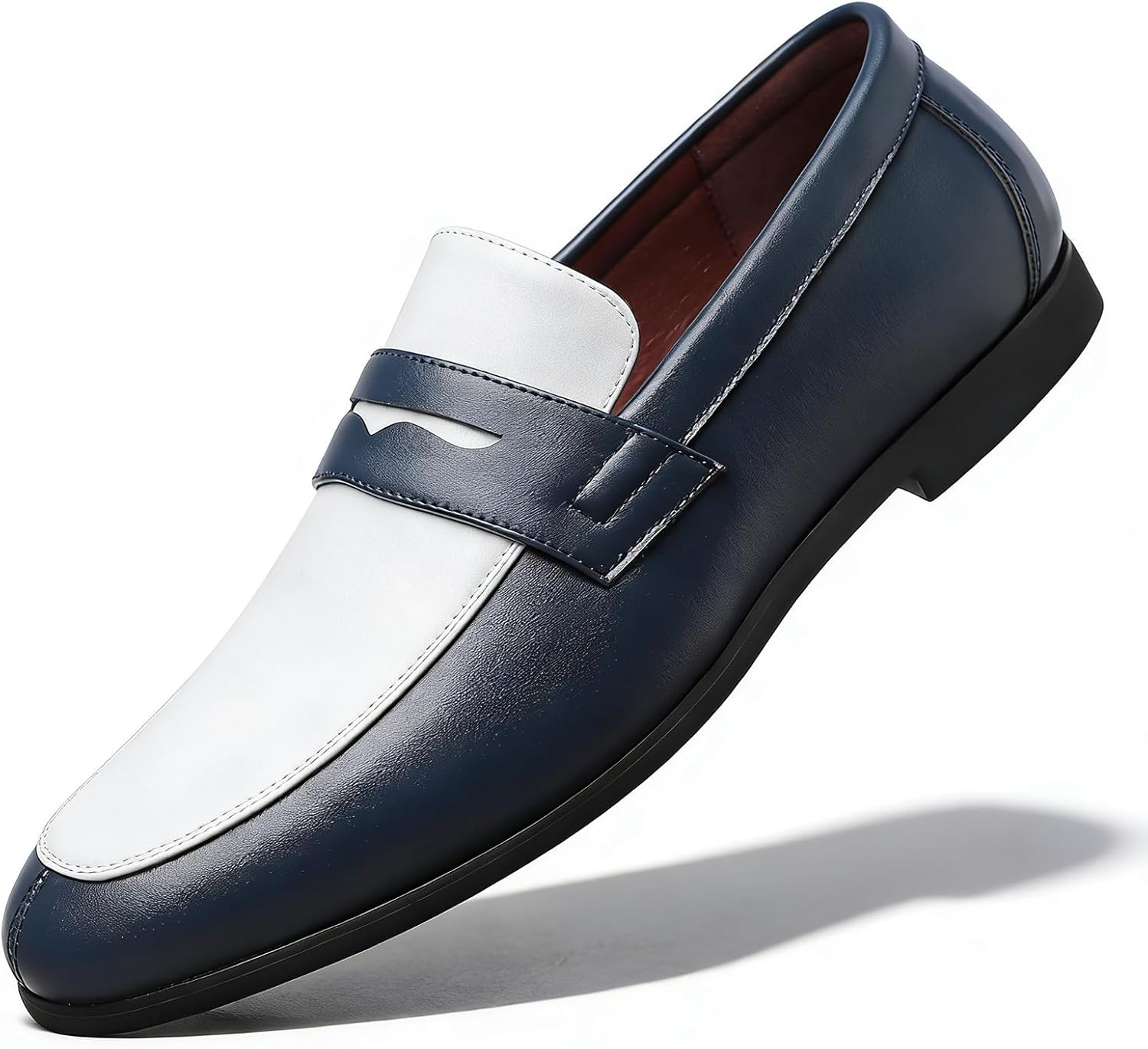 

Мужские кожаные лоферы ENOEGMSD без застежки, стильные двухцветные, повседневные, и прогулок на лодке, комфортные, с низким каблуком, легкие, противоскользящие, деловые туфли, синий