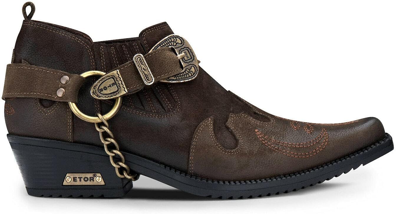 

Мужские настоящие кожаные вестерн-ботинки с кубинской металлической цепочкой, ковбойские винклпикеры Infinity Leather, коричневый