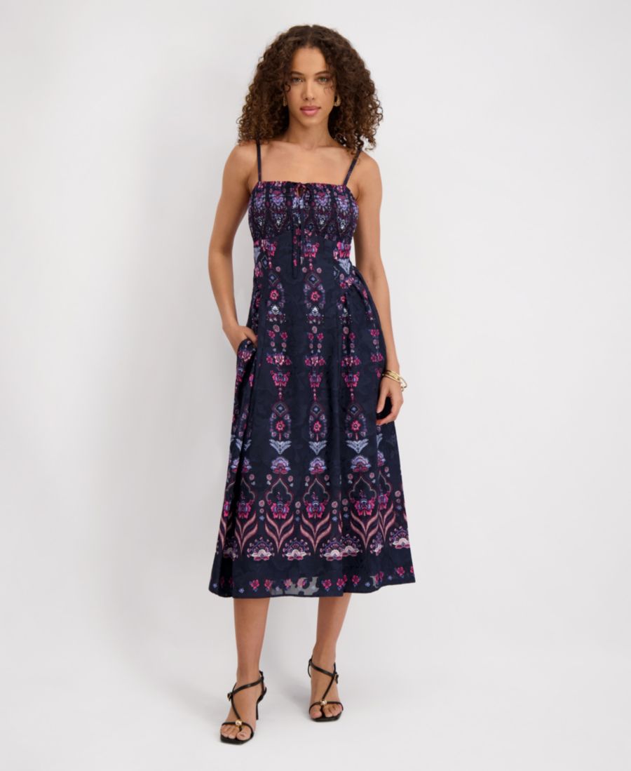 

Женское платье из шифона с квадратным вырезом и принтом kensie, Navy multi