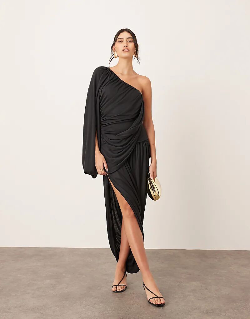 

Платье макси ARRANGE с драпировкой на одно плечо и юбкой-тюльпаном черного цвета