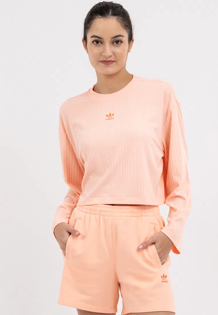Футболка с длинным рукавом, ребристая ткань, Essentials Adidas, розовый