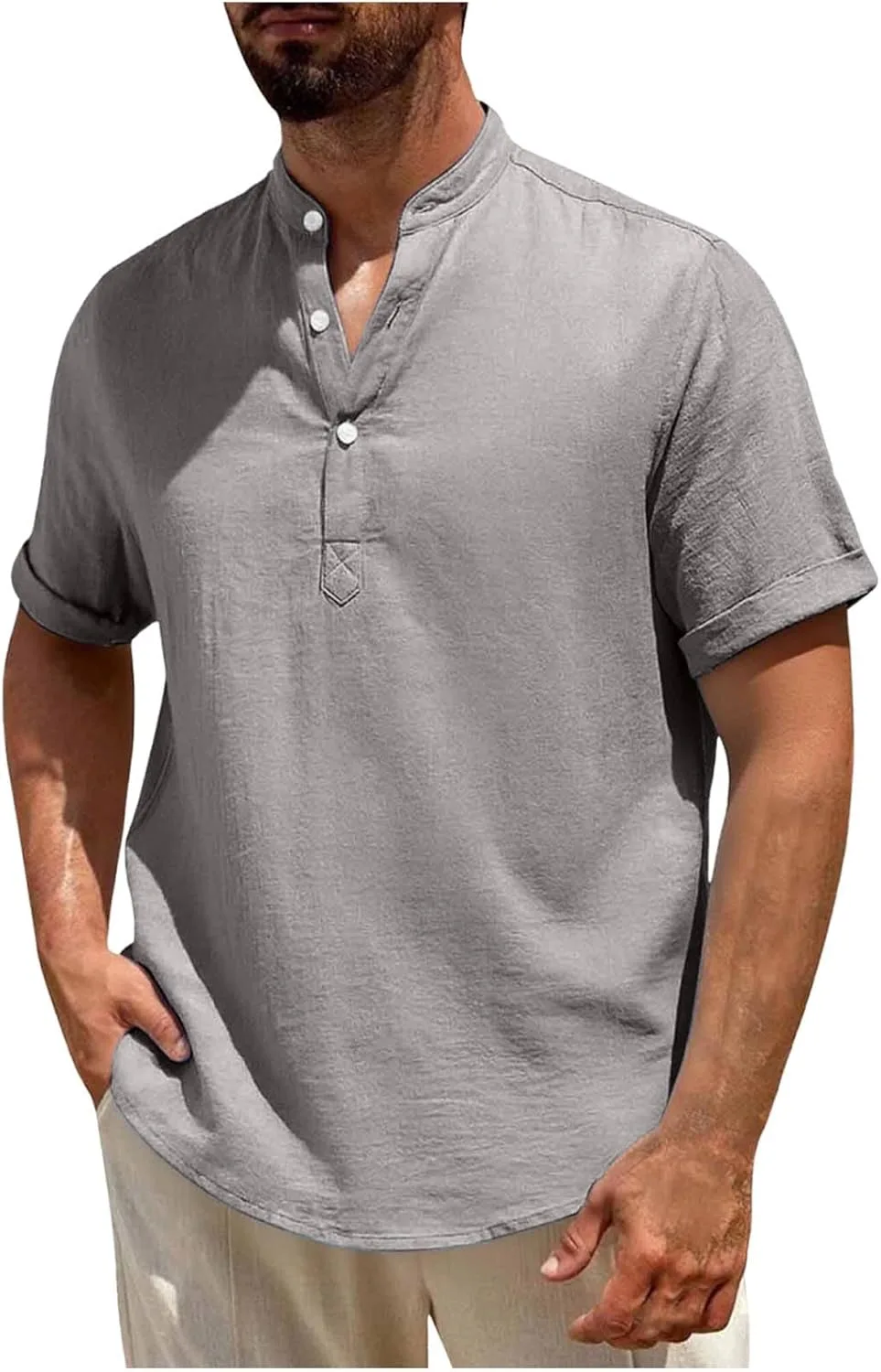 

Хлопковая льняная рубашка для мужчин с коротким рукавом slim-fit