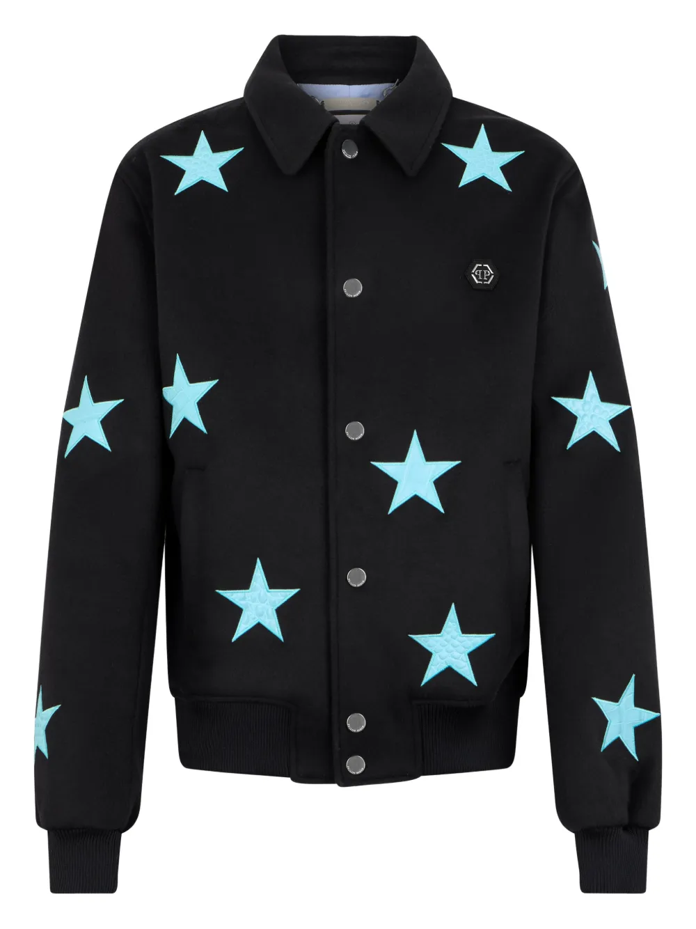 

Шерстяная куртка-рубашка с принтом Philipp Plein, черный