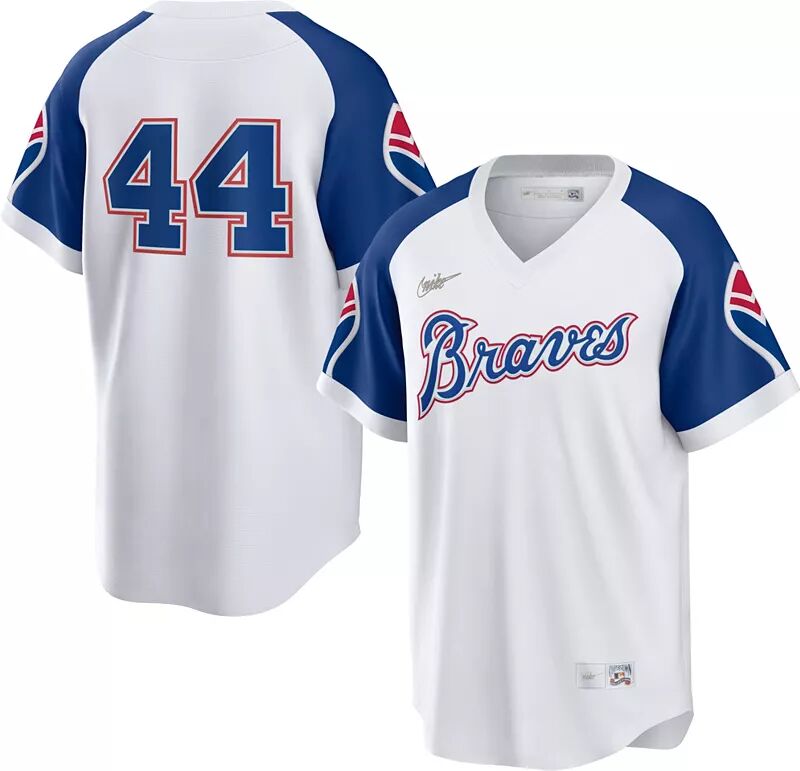 

Мужская реплика Nike Atlanta Braves Cooperstown Hank Aaron # 44, белая крутая базовая майка