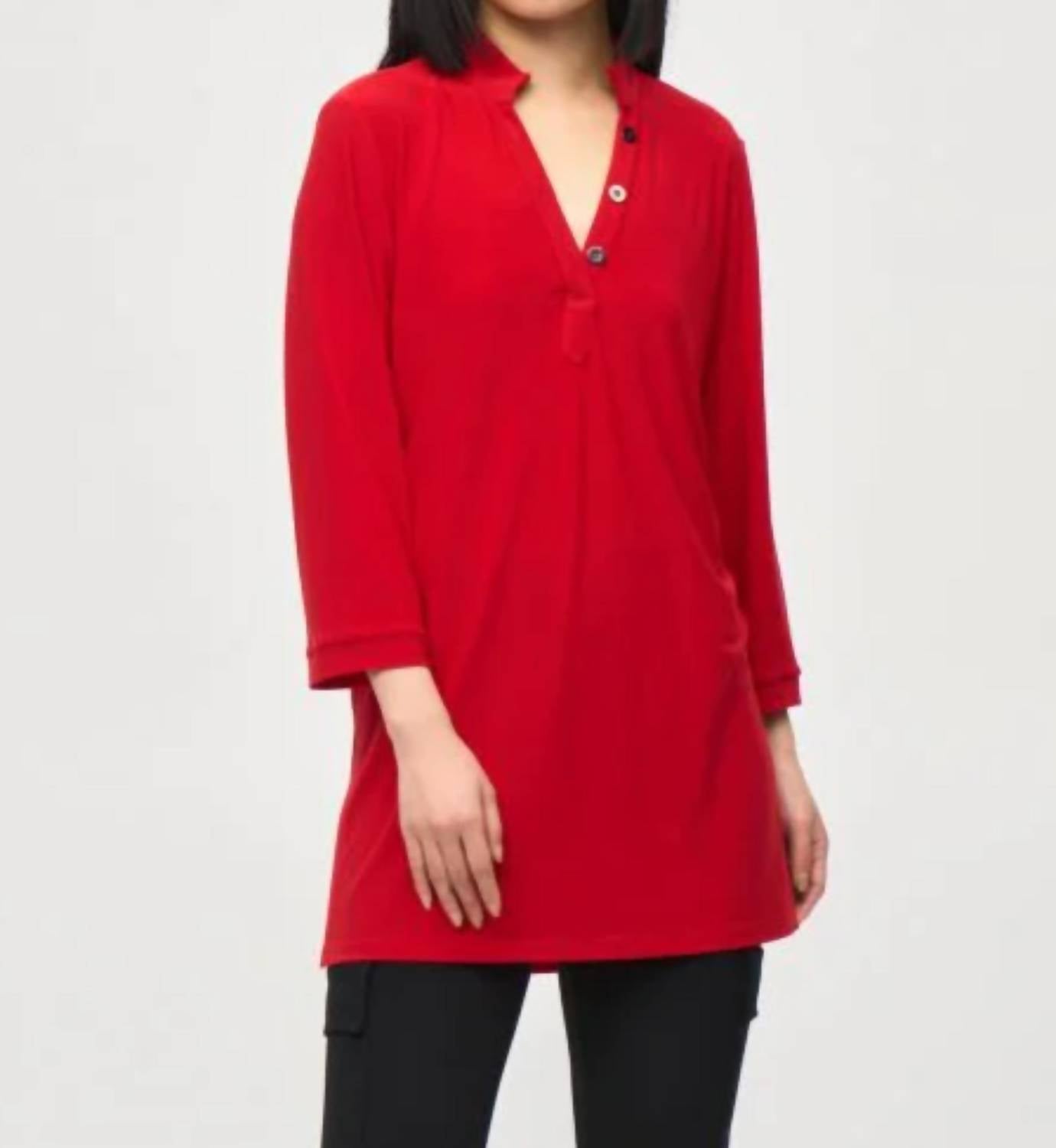 

Мандариновый воротник, туника-трапеция с рукавом 3/4 в оттенке помадный красный Joseph Ribkoff