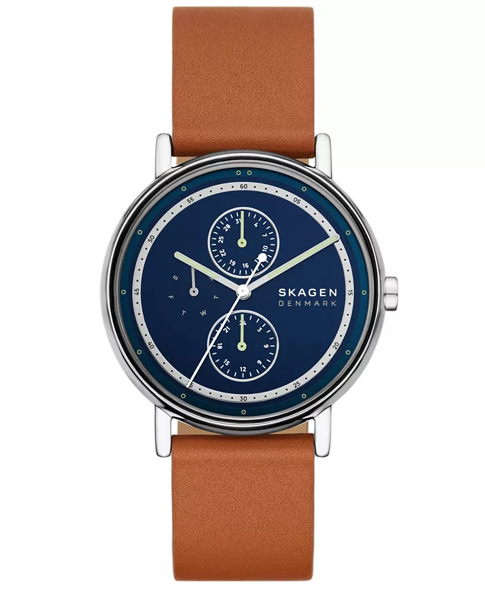 

Мужские часы Signatur Quartz с многофункциональностью, коричневый кожаный ремешок, 40 мм Skagen