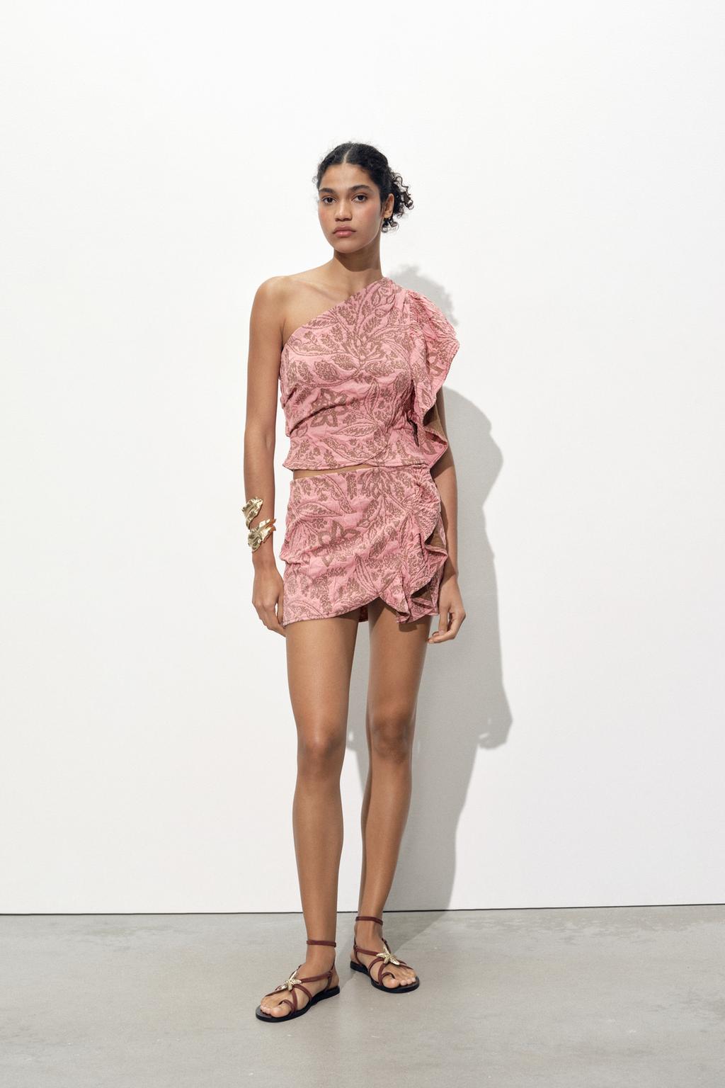 

Жаккардовая юбка с оборками ZARA, розовый