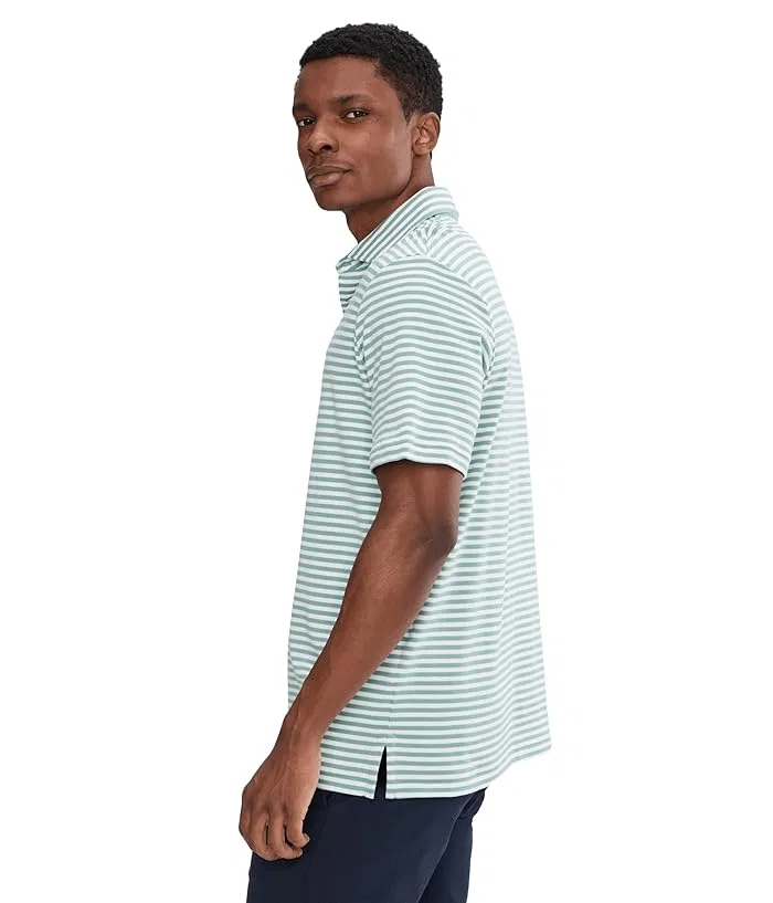Футболка поло хлопковая в полоску Polo Ralph Lauren, White/Raft Green/Office Blue — фото 3