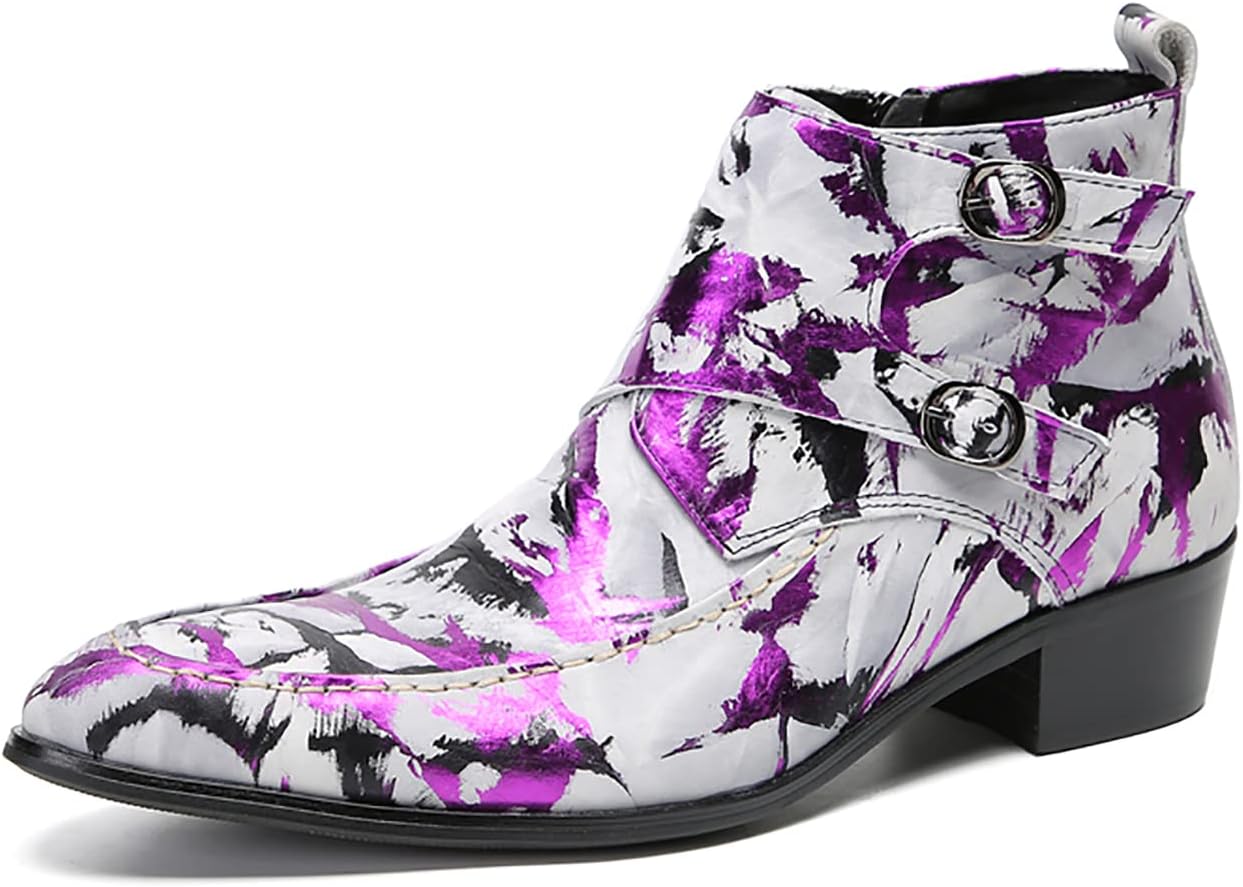 

Мужские ботинки Santimon, повседневные и нарядные, из натуральной кожи, челси с заостренным носком, молнией и пряжкой, ковбойские ботинки, модные, для выпускного, свадьбы, смокинга, бальных танцев, диско, для западного стиля для мужчин, фиолетов...