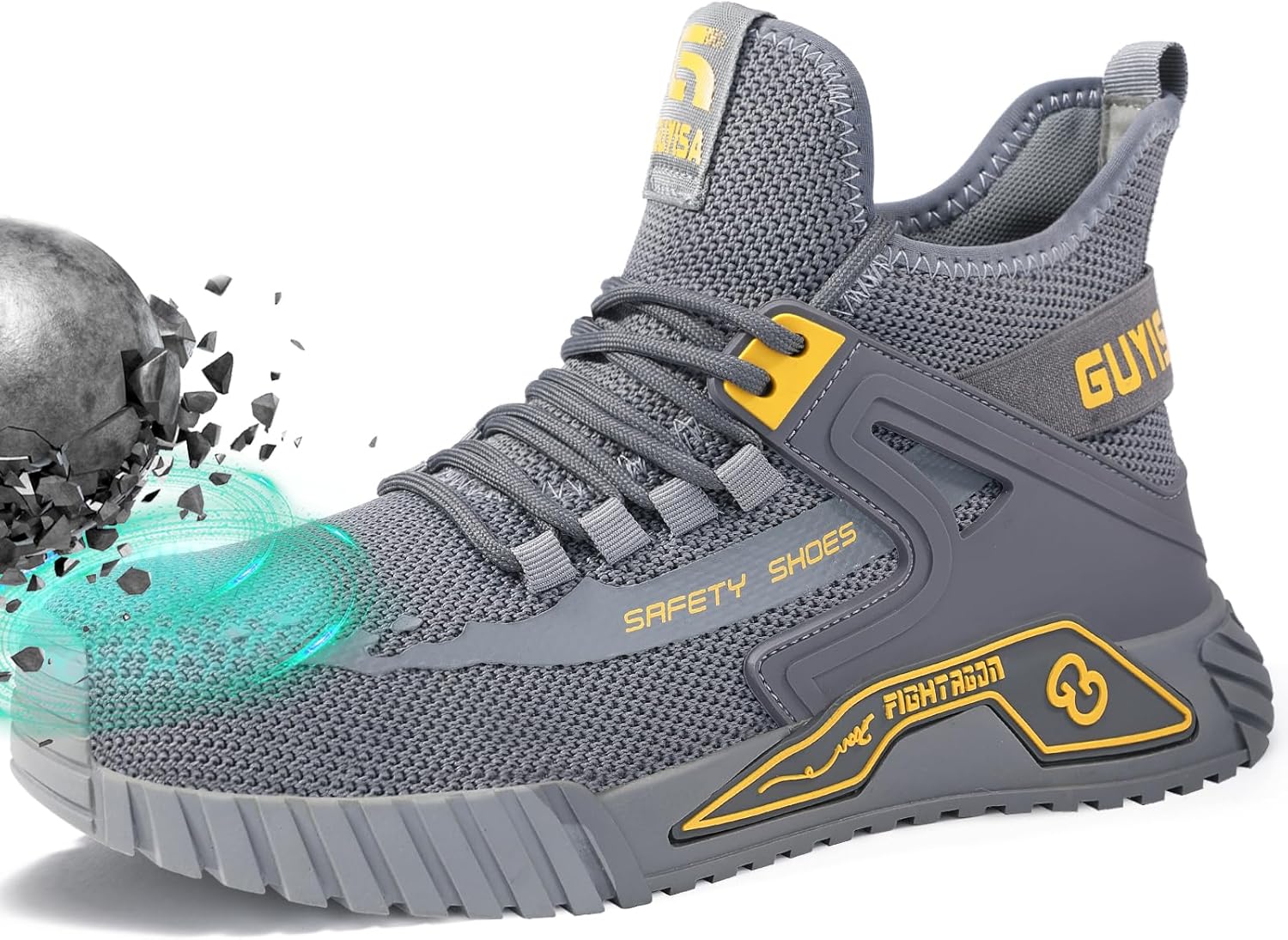 

Мужские защитные ботинки с металлическим носком, рабочая обувь для промышленности и строительства, средние по голенище промышленные ботинки, кроссовки, удобная и легкая безопасная обувь для работы Guyisash, серый