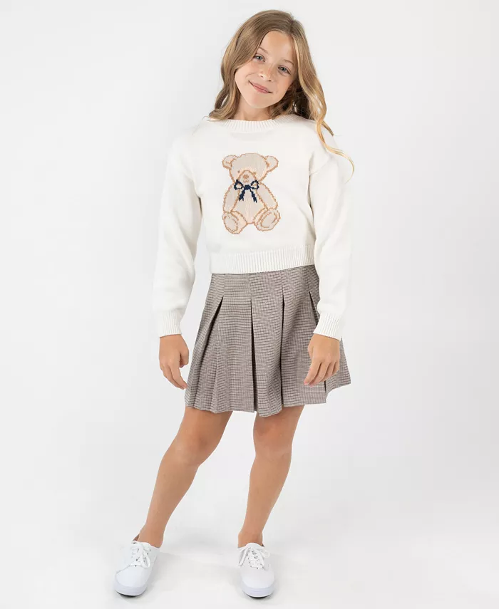 

Большие девочки комплект из двух предметов свитер с мишками и юбка-шотландка Rare Editions, слоновая кость/кремовый