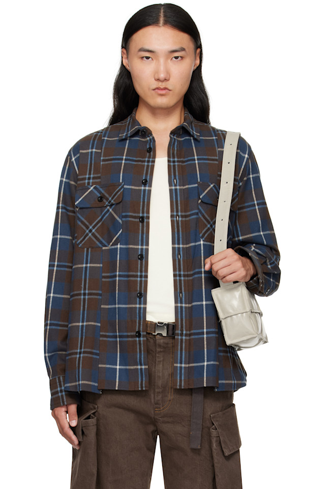 

Sacai Фланелевая рубашка в коричнево-синюю клетку