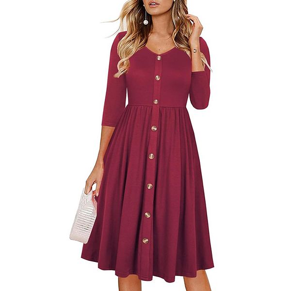 

Женское повседневное платье-трапеция с v-образным вырезом и 3/4 рукава Megaretailer