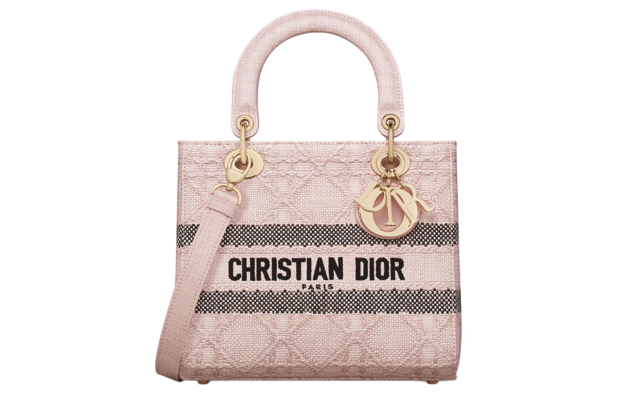 

DIOR Сумка Lady D-Lite из рафии, женская, розового цвета, среднего размера