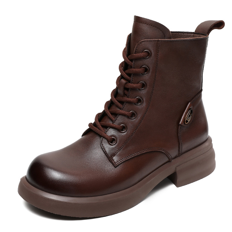 Devanro Короткие женские мартинсы 4 см темно-коричневые, цвет Dark Brown