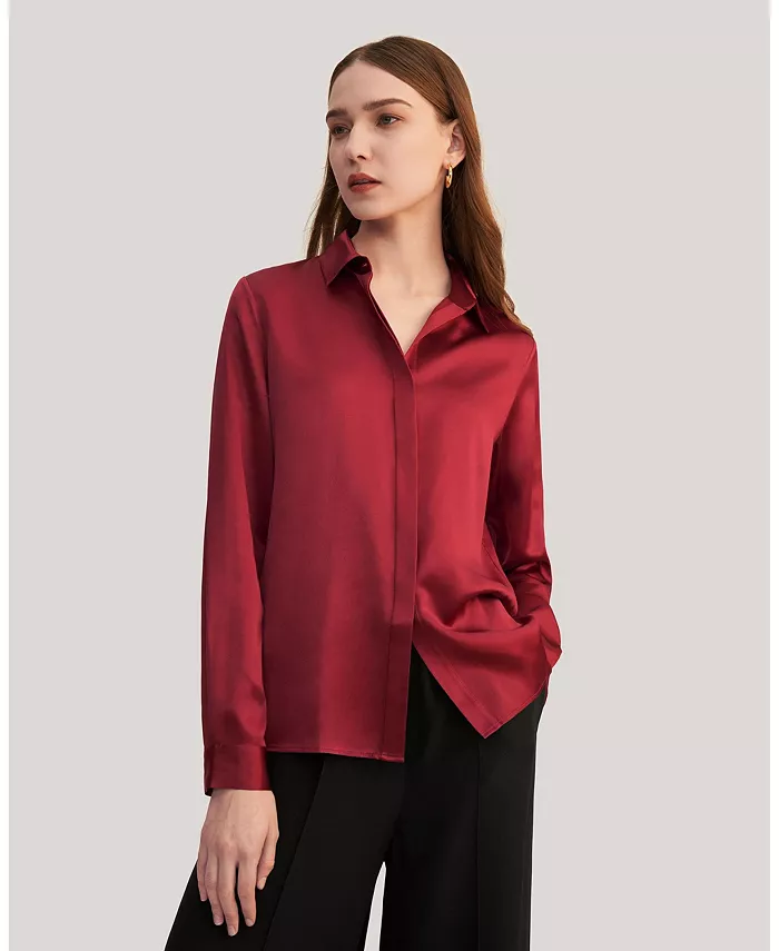 

Женская шелковая рубашка Basic Concealed Placket LILYSILK, красный